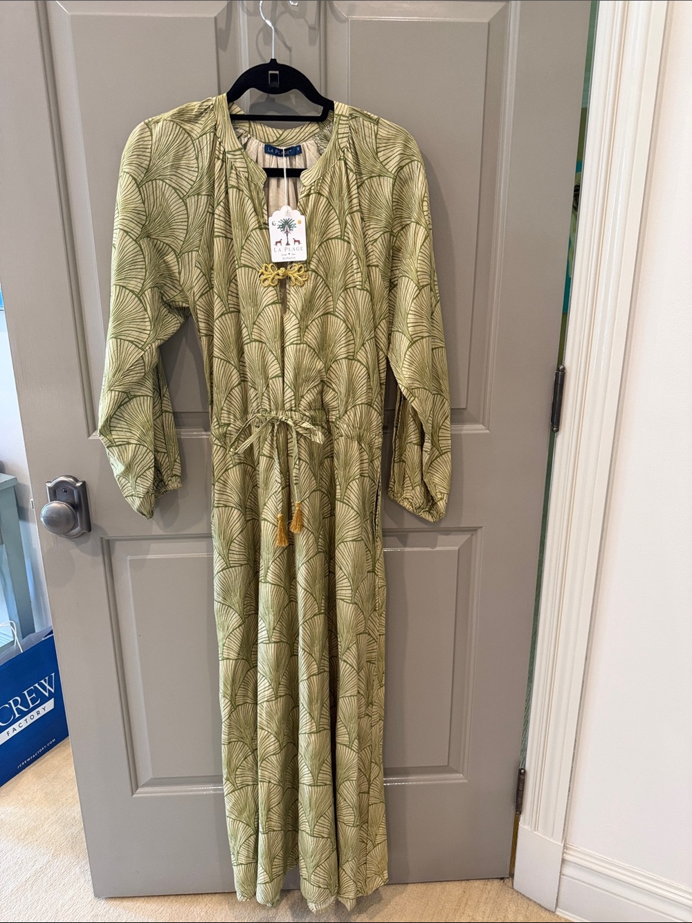 La Plage Olive Green Leaf-Print Long Beach coverup.